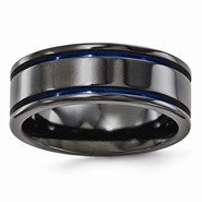 Black Titanium Grooved Blue Anodized 8mm Wedding Band