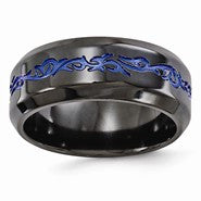 Black Titanium Patterned Blue Anodized Polished 9mm Wedding Band