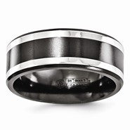 Black Titanium & Sterling Silver Inlay 9mm Wedding Band