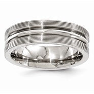 Titanium Brush & Polished Textured Lines 7mm Wedding Band