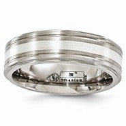 Titanium Brushed & Polished with Sterling Silver 7mm Wedding Band
