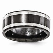 Black Titanium with 14k White Gold 9mm Wedding Band