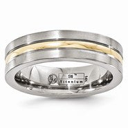 Titanium and 14k Yellow Gold Polished & Brushed 6mm Wedding Band