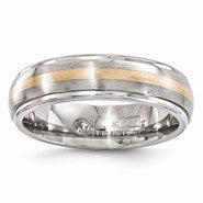 Titanium & 14k Rose Gold Polished & Brushed 6mm Wedding Band