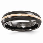 Black Titanium with 14k Rose Gold Domed 6mm Wedding Band