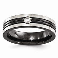 Black Titanium with Grey Border Diamond with Sterling Silver Bezel, Size 10, (0.1 ctw, I1-I2 Clarity)