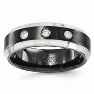 Black Titanium Beveled Diamond w/Sterling Silver Bezel 7mm Wedding Band