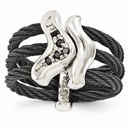 Black Titanium with Sterling Silver Black Spinel Cable Flexible Ring