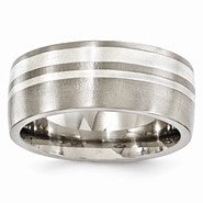 Titanium & Sterling Silver Brushed 9mm Wedding Band