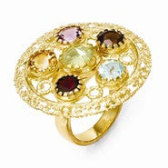 Sterling Silver Gold-tone 18k Flash Gemstone Adj.Ring, Jewelry Ring