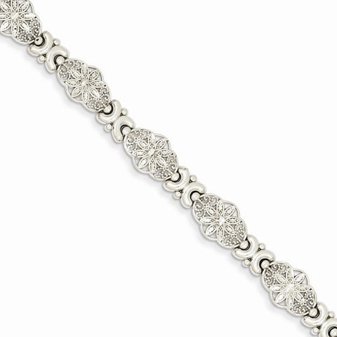 14K White Gold Flowers Bracelet