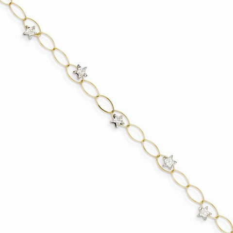 14K White and Yellow Gold Puff Stars Bracelet