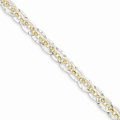 14K Yellow Gold Diamond-Cut Chain Weave with Oval Links Bracelet