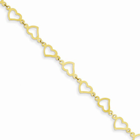 14K Yellow Gold Flat Open Hearts Bracelet