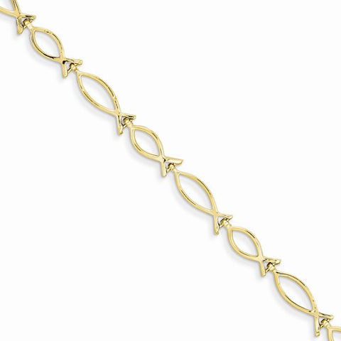 14K Yellow Gold Religious Icthus, Fish Bracelet