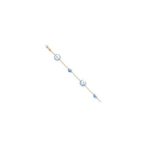 14K Yellow Gold Polished Venice Glass with Flower Imprint & Beaded Fancy Bracelet