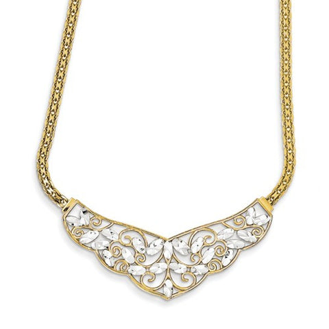 14K Yellow Gold & Rhodium Diamond-Cut Open-Back Filigree Design Necklace