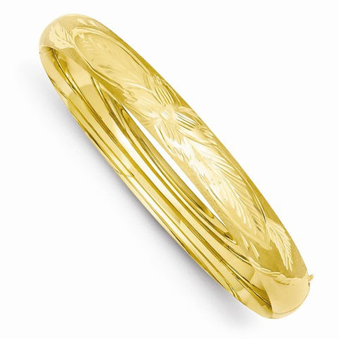 14K Yellow Gold Florentine Engraved Hinged Bangle Bracelet