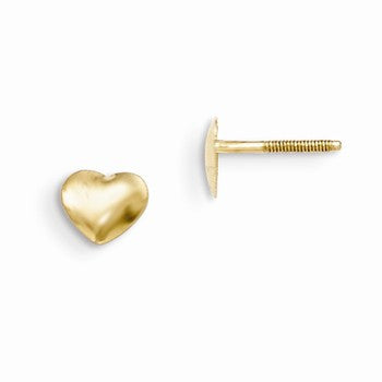 14k Yellow Gold Heart Screwback Earrings