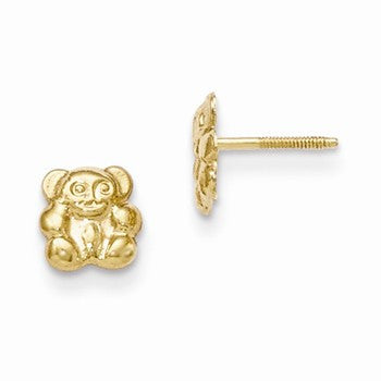 14k Yellow Gold Teddy Bear Screwback Earrings