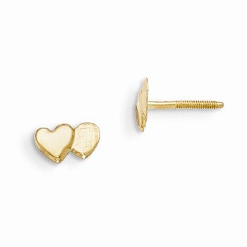 14k Yellow Gold Double Heart Earrings