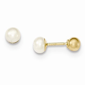 14k Yellow Gold Reversible 4mm Cultured Pearl Gold Ball Earrings