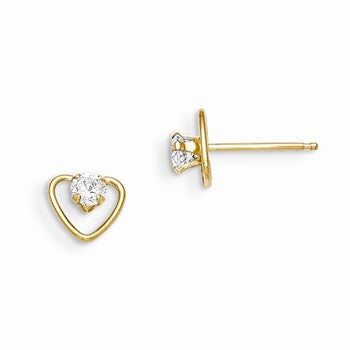 14k Yellow Gold CZ Heart Earrings