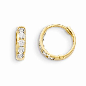 14k Yellow Gold CZ Hinged Hoop Earrings