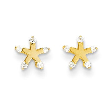14k Yellow Gold CZ Star Post Earrings