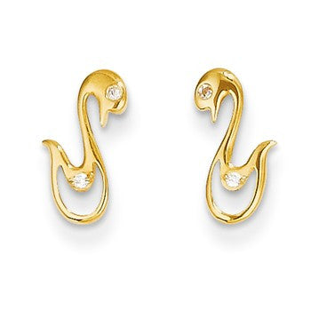 14k Yellow Gold CZ Swan Baby Post Earrings