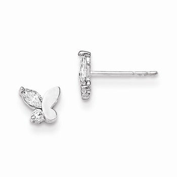 14k White Gold CZ Butterfly Post Earrings