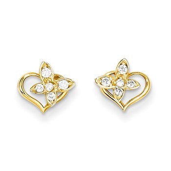 14k Yellow Gold CZ Heart & Butterfly Post Earrings