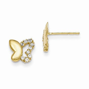 14k Yellow Gold CZ Butterfly Baby Post Earrings