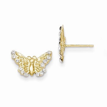 14k Yellow Gold CZ Butterfly Post Earrings