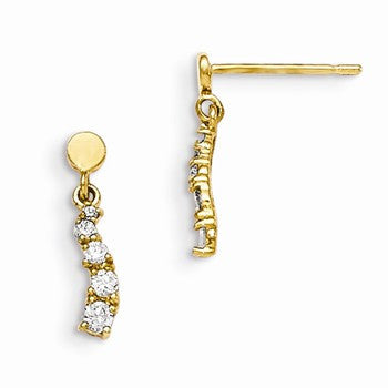 14k Yellow Gold CZ Childrens Dangle Post Earrings