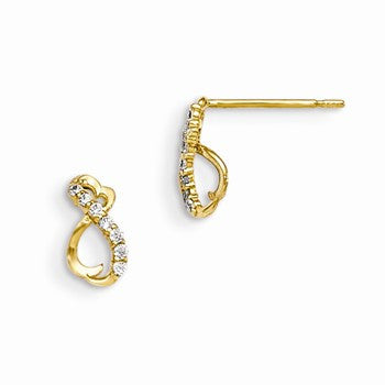 14k Yellow Gold CZ Childrens Heart Post Earrings