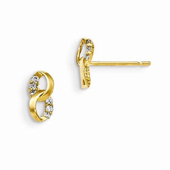 14k Yellow Gold CZ Childrens Ovals Post Earrings