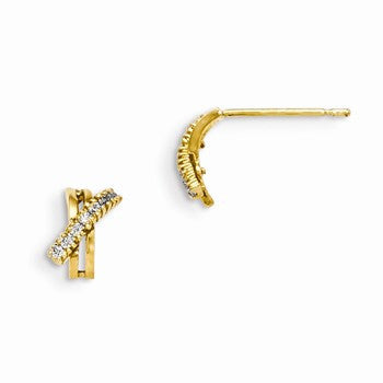 14k Yellow Gold CZ Childrens X Post Earrings