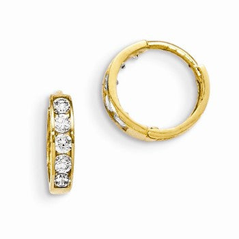 14k Yellow Gold CZ Childrens Hinged Hoop Earrings