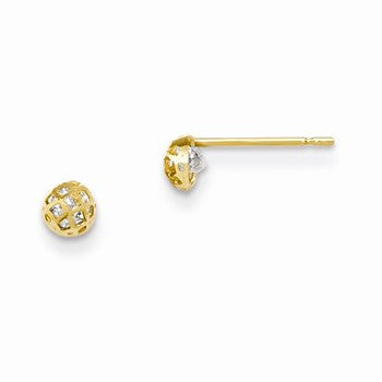 14k Yellow Gold CZ Diamond-cut Childrens Post Earrings