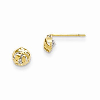 14k Yellow Gold CZ Diamond-cut Childrens Half Round Ball Post Earrings