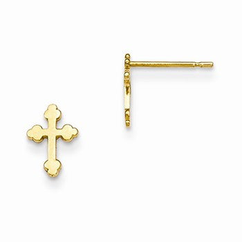 14k Yellow Gold Childrens Cross Post Earrings