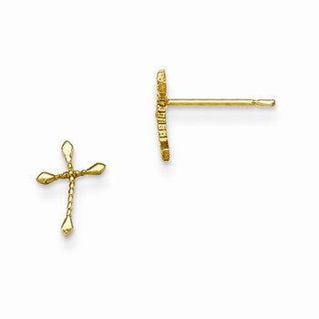 14k Yellow Gold CZ Childrens Cross Post Earrings