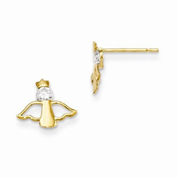 14k Yellow Gold CZ Childrens Angel Post Earrings