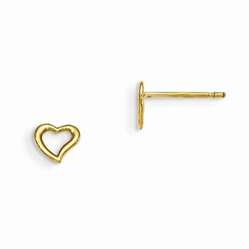 14k Yellow Gold Childrens Heart Post Earrings