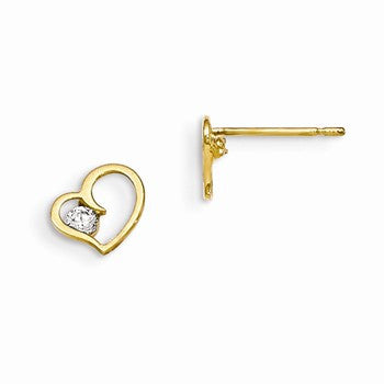 14k Yellow Gold CZ Childrens Heart Post Earrings
