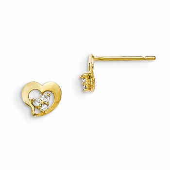 14k Yellow Gold CZ Childrens Heart Post Earrings