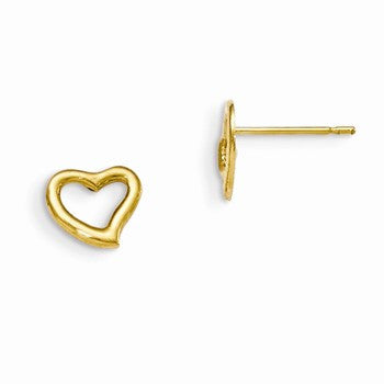 14k Yellow Gold Childrens Heart Post Earrings