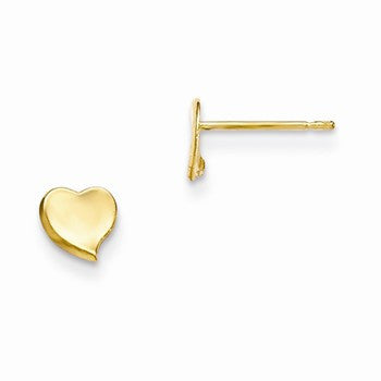 14k Yellow Gold Childrens Heart Post Earrings