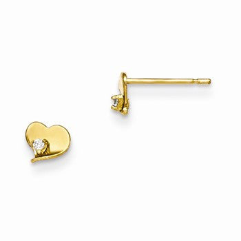 14k Yellow Gold CZ Childrens Heart Post Earrings